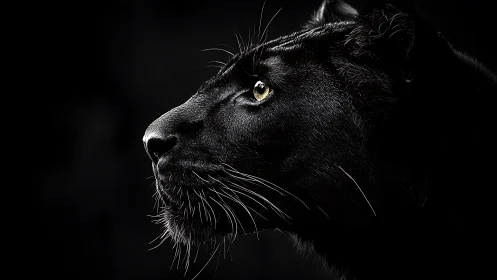 Black Panther Profile: High-Contrast Feline Study Against Dark Ground.