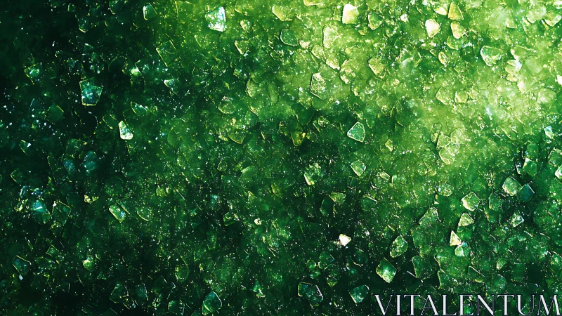 Emerald glass shards shimmer in a lush abstract field.