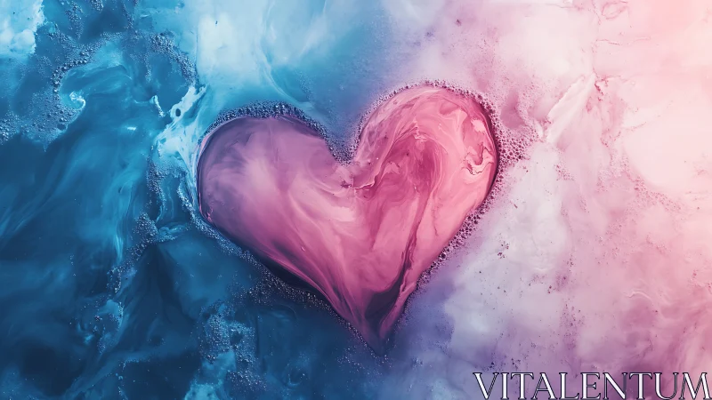 Heart Shape Emerges from Blue and Pink Watercolor Swirls.