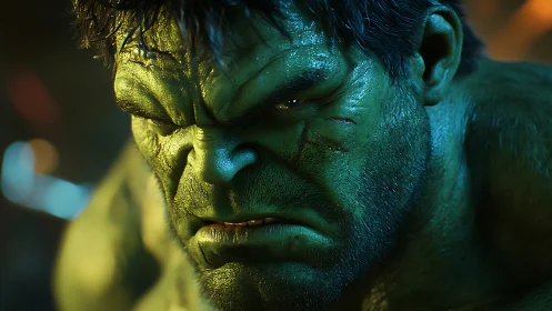 Hyper-detailed green brute close-up under dramatic rim lighting