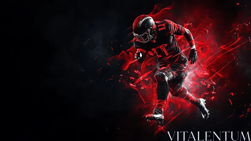 Digital football runner bursts through red energy field