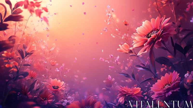 Pink Gerbera Petals Suspended in Gradient Haze.