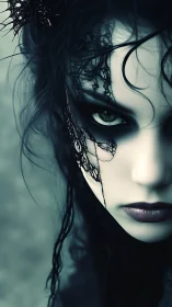 Gothic portrait isolates one eye in high contrast monochrome palette