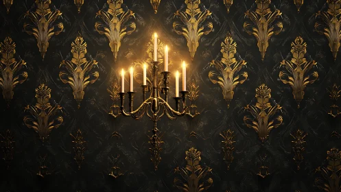 Candlelit baroque wall where molten gold patterns smolder softly.