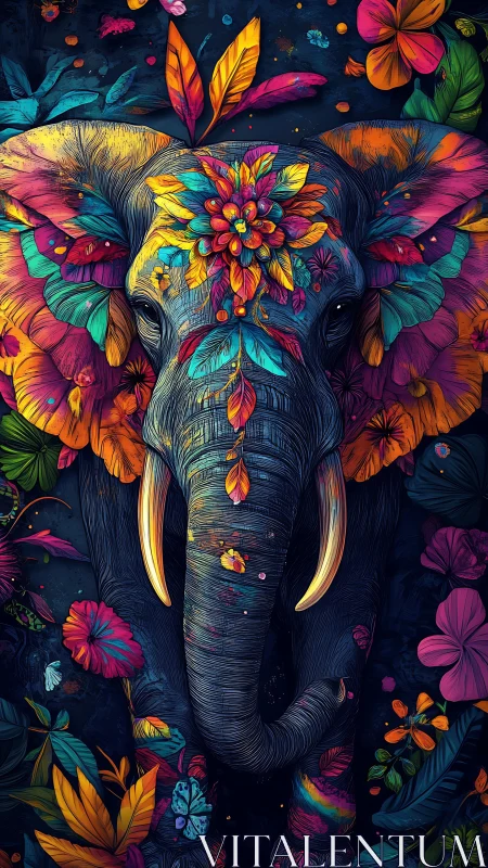 Colorful floral elephant glowing with joyful jungle magic.