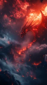 Emberstorm dragon coiling above molten volcanic chasms.