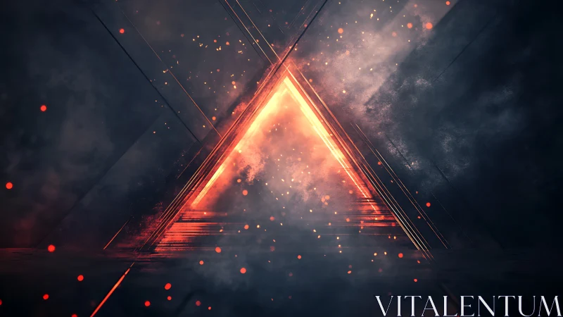 Luminous ember triangle ignites a smoky digital void.