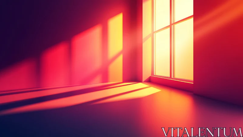 Golden sunset light spills through a minimalist window