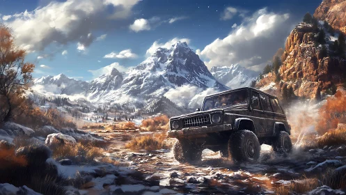 Mountain dirt road adventure welcomes a rugged off-road SUV