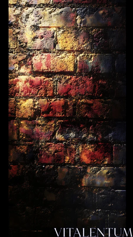 Weathered brick wall glows with moody, abstract street light