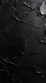 Textured black macro surface with glossy fractured strata.