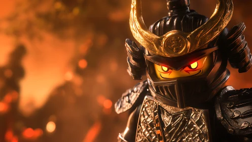 Lego armored warrior minifigure is shown in dramatic closeup