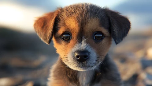 Bright eyed puppy gazing up with hopeful gentle charm.