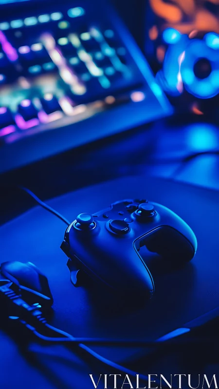 Gaming Controller and Equipment in Blue LED Environment