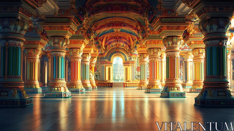 Sunlit rainbow colonnade in a jeweled palace of echoes.