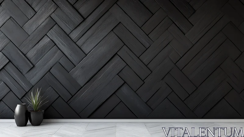 Dark herringbone wood wall sets a bold modern interior tone