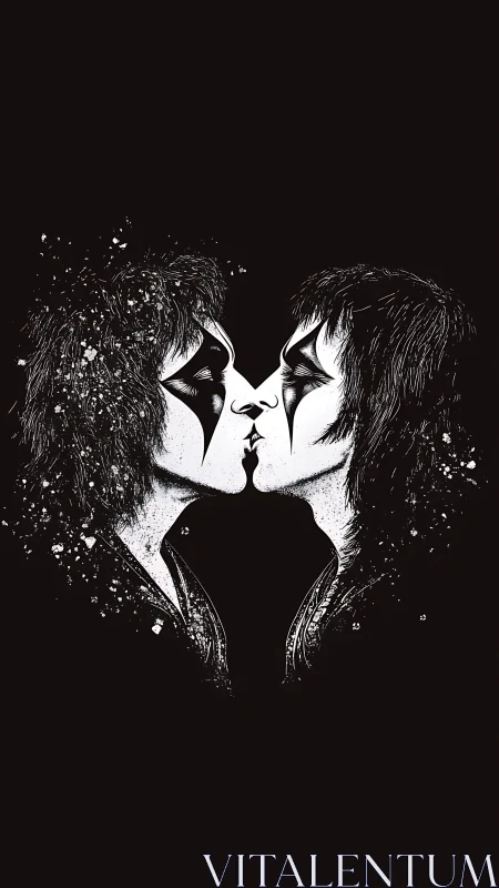 Two Figures in Profile Converging with Dispersing Particle Effect