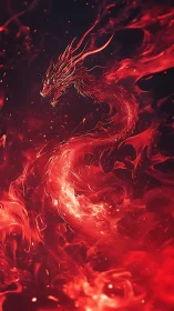 Digital painting of a serpentine fire dragon in motion vortex.