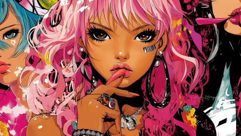 Neon-lashed rebel muse in candy chaos and glossy attitude.