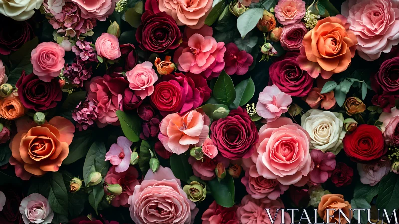 Abundant Floral Arrangement with Roses and Garden Blooms.