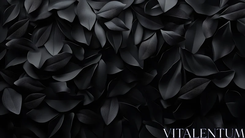 Dark overlapping leaf-like forms in dense arrangement.