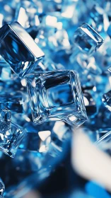 3D crystalline cubes in layered blue refractive composition.