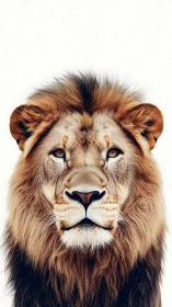 Majestic lion portrait radiates calm power on white backdrop