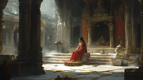 Sunlit red serenity crowns the quiet heart of the temple