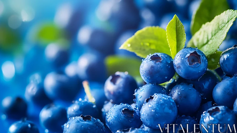 Macro study of fresh blueberries with dewy botanical highlights.