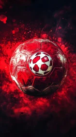 Blazing Scarlet Soccer Orb Adrift In Cosmic Match Night.
