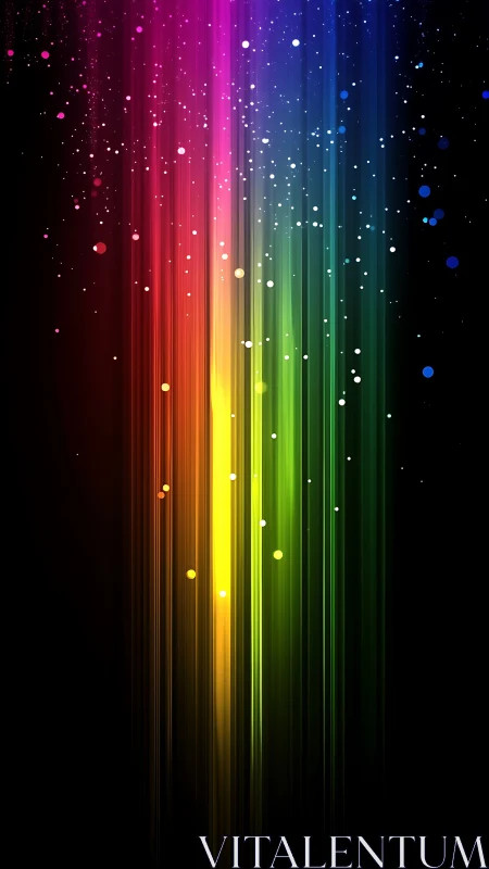 Radiant vertical spectrum trails over deep black void.