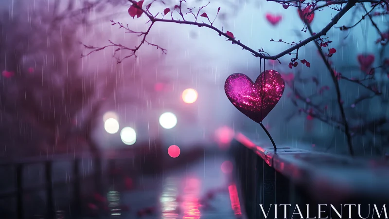 Crimson Dreams Dance Where Rain Meets Bioluminescent Hope