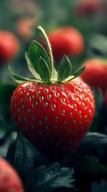 Ripe strawberry glows under soft light with crisp surface detail