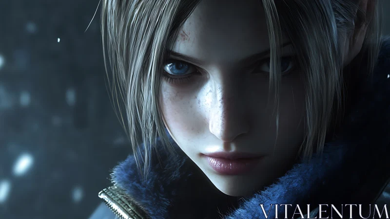 Icebound gaze of a fierce winter warrior in half-shadow.