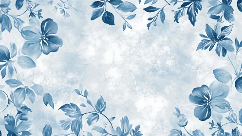 Blue Botanical Whispers: Elegant Floral Frame.