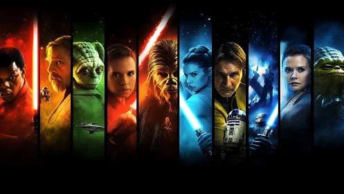 Segmented sci‑fi character montage integrates chromatic light bars