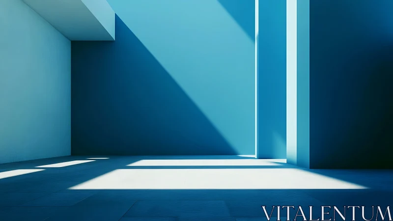 Modern architectural interior with geometric light and shadow play.