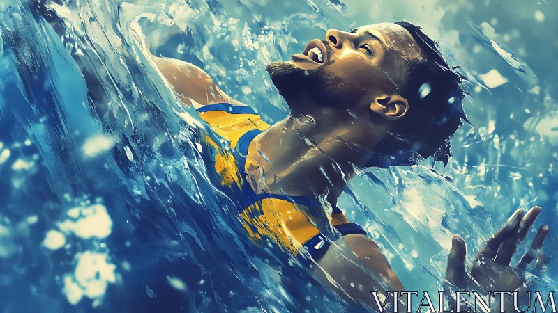 Hydrodynamic portrait of athlete immersed in turbulent splash field.