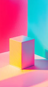 Geometric cube stands in saturated neon gradient lighting