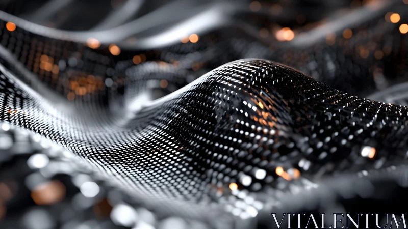 Futuristic Metallic Mesh Waves with Abstract Lighting Effects.
