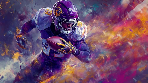 Digital rendering shows football runner amid abstract colors