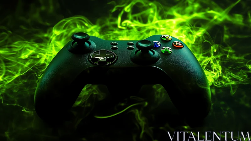 Gaming Controller Under Neon Green Energy Field Illumination