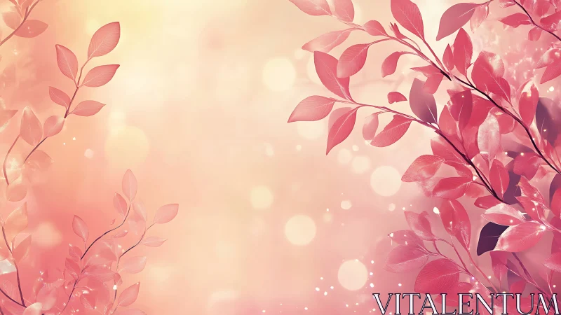 Soft-focus pink foliage curves across bokeh-lit pastel field