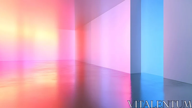 Minimalist corridor glows with soft gradient neon light
