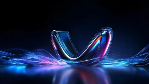Futuristic Abstract Glass Sculpture with Neon Light Effects.