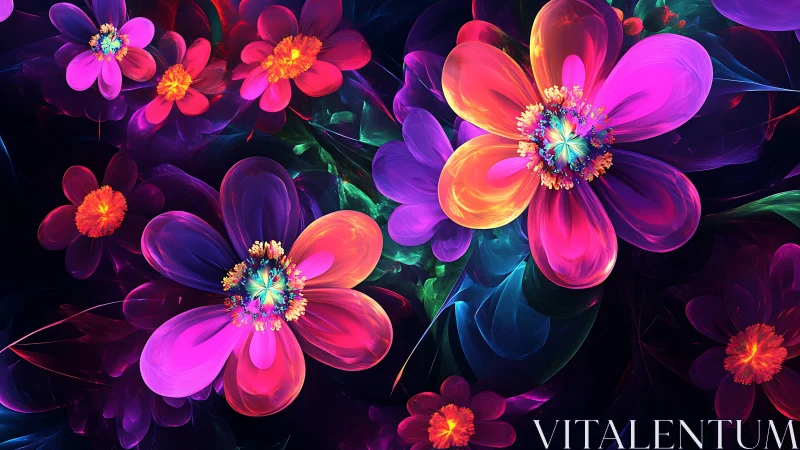 Luminous fractal blossoms in neon chromatic spectral layers