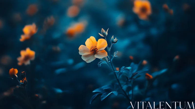 Golden Blooms Shine in Twilight Blue