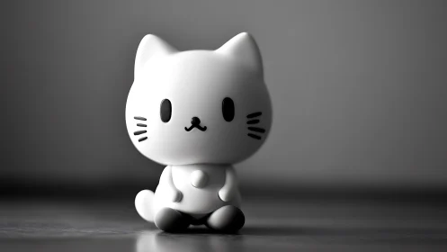 Minimalist Cat Character: White 3D Rendered Stylized Feline Figurine.