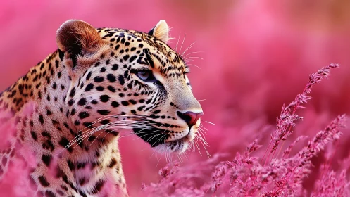Leopard Portrait Against Magenta Floral Background