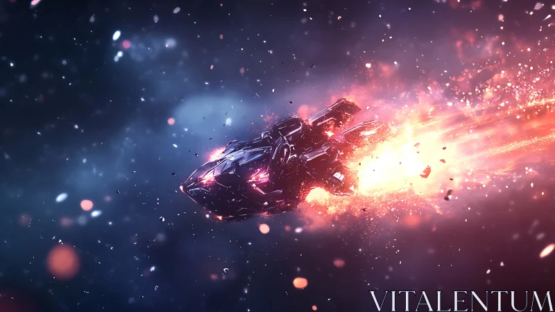 Starfighter burning through nebula with molten engine contrails.